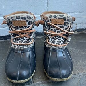 Sperry Kids Leopard Print Boots - Black and Tan